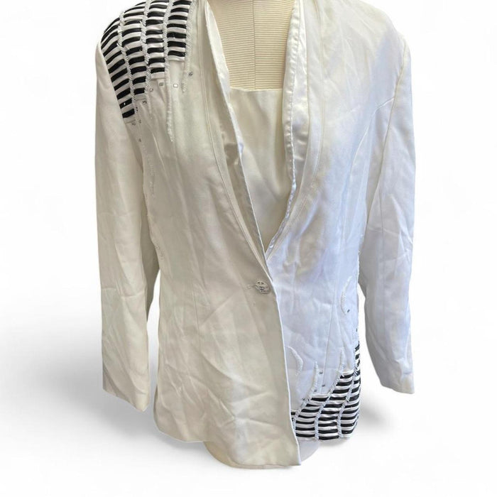 White tuxedo jacket with black