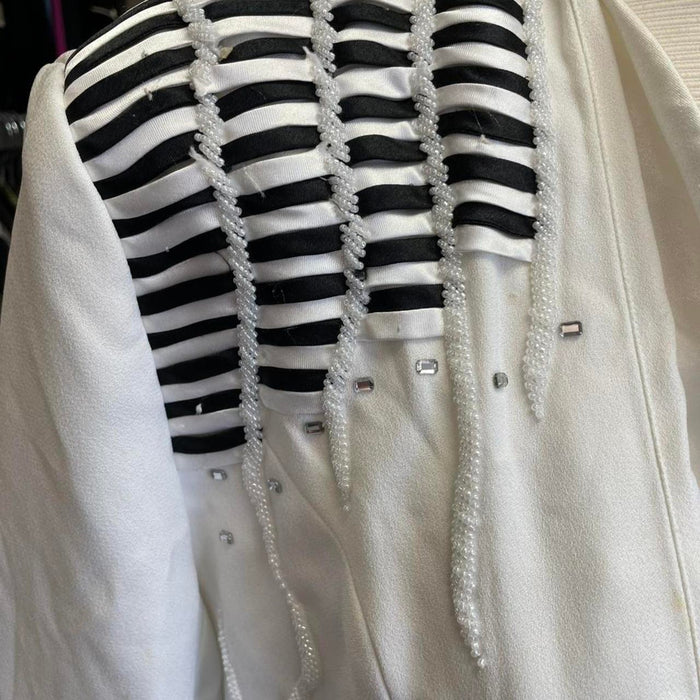 White tuxedo jacket with black