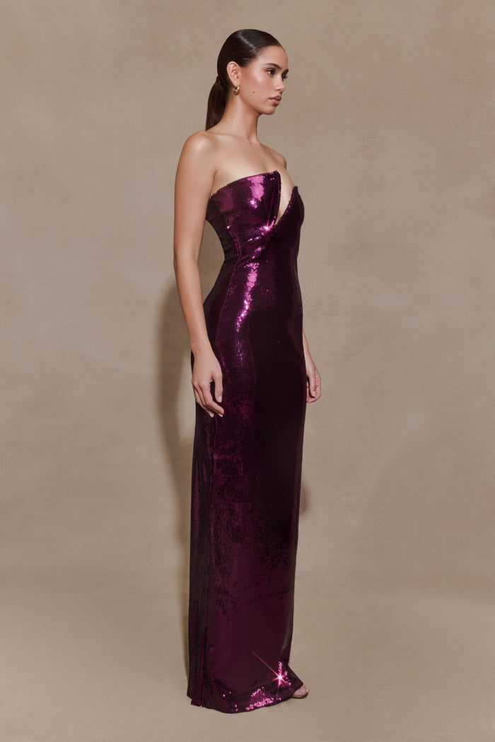 Winston Strapless Sequin Maxi Dress - Plum