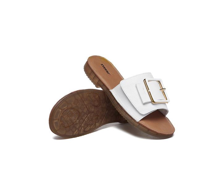 Slides - Women Leather Buckle Top Ultra Soft Slides Bera