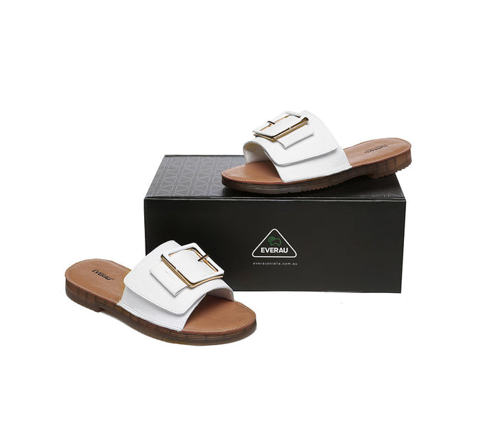 Slides - Women Leather Buckle Top Ultra Soft Slides Bera