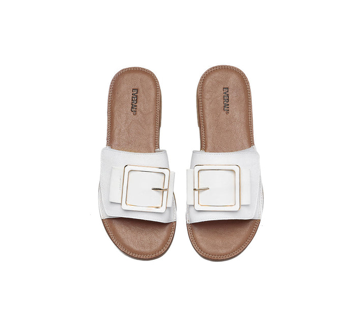 Slides - Women Leather Buckle Top Ultra Soft Slides Bera