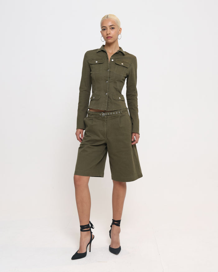 Women's Fitted Denim Jacket - Khaki