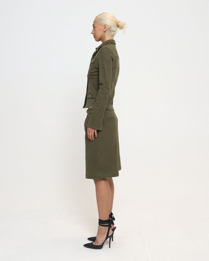 Women's Fitted Denim Jacket - Khaki