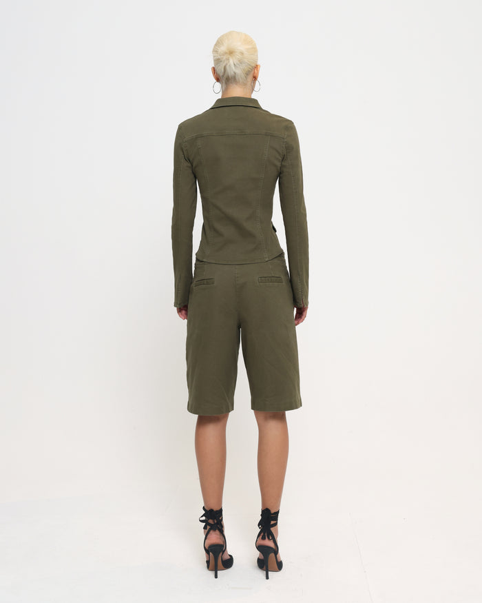 Women's Fitted Denim Jacket - Khaki