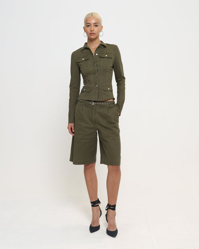 Women's Fitted Denim Jacket - Khaki