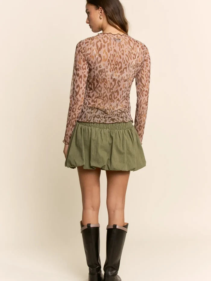 Women's L/S Sheer Leopard Mesh Top (Available in Regular and Plus Sizes)