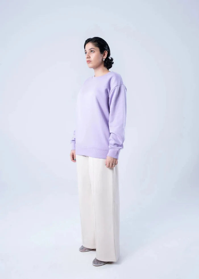 Women's lilac winter sweatshirt with crew neck and ribbed cuffs
