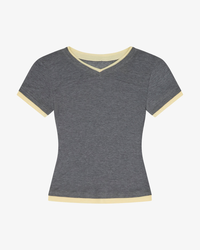 Women's V Neck Tee - Grey / Butter