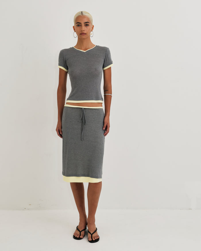 Women's V Neck Tee - Grey / Butter