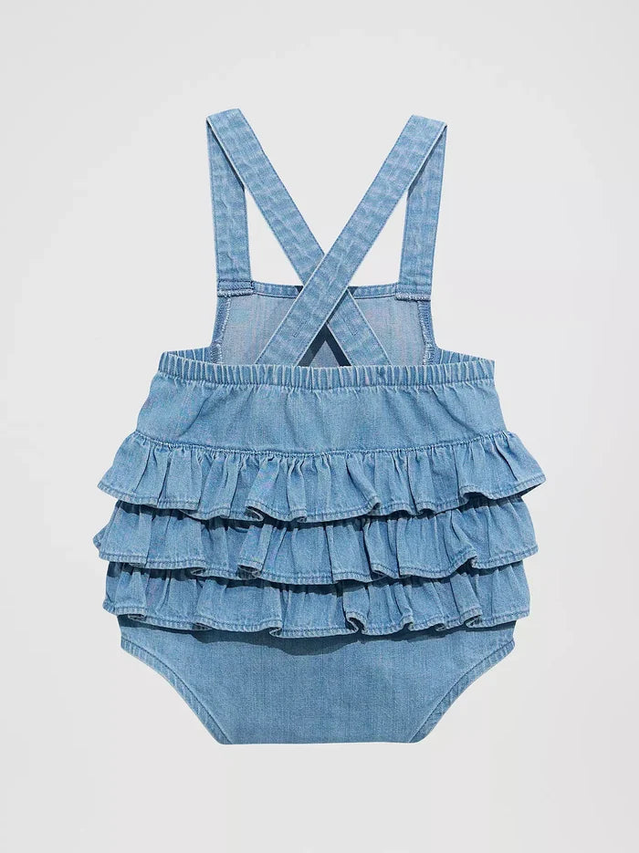 Wrangler Baby Girl's Denim Ruffle Bodysuit in Denim