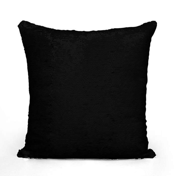 The plain black reversible side of the Yahuah Master of Hosts sequin cushion cover shown against a black background.