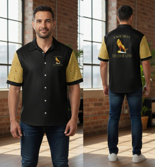 Yahusha: The Lion of Judah™ (01) — The Scepter of Judah™ | Men's Spread-Collar Shirt