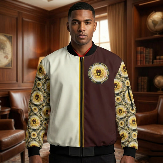 Yahusha: The Lion of Judah™ (03-01) — The Royal Seal of Judah™ | Men's Insulated Twill Bomber Jacket