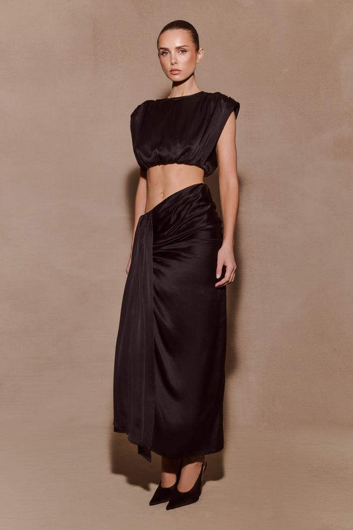 Zendaya Silk Midi Skirt - Black