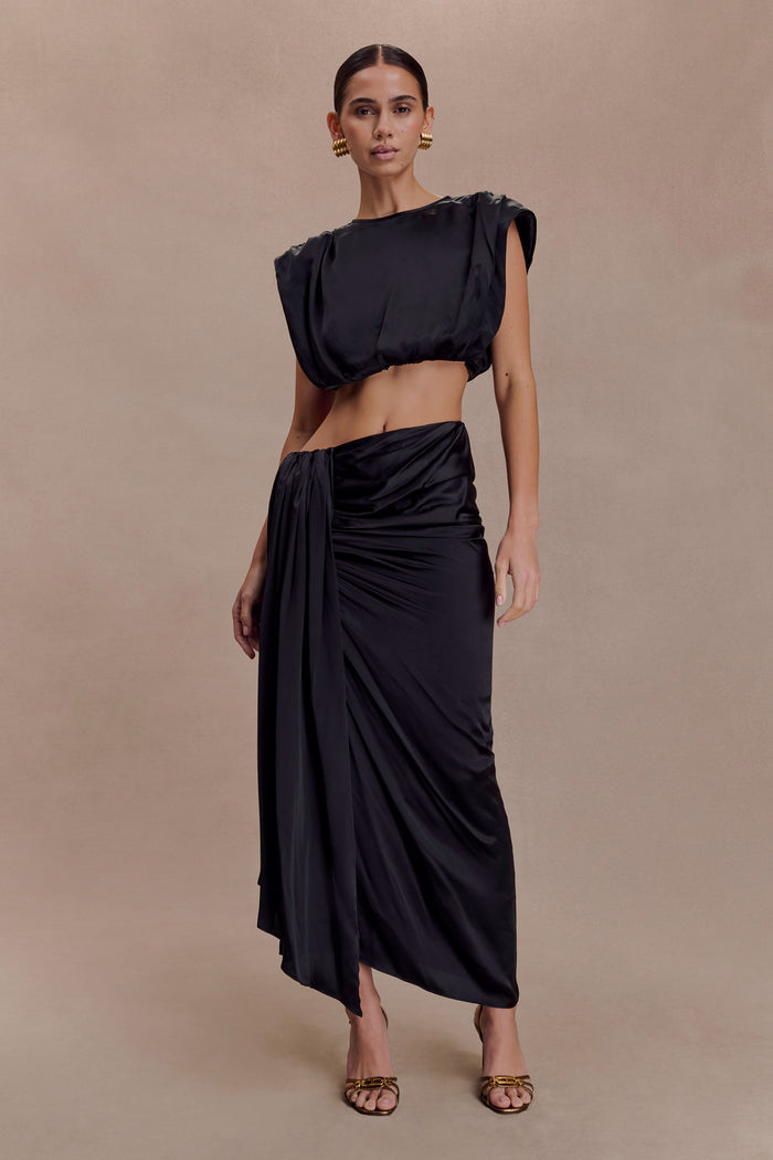 Zendaya Silk Midi Skirt - Black